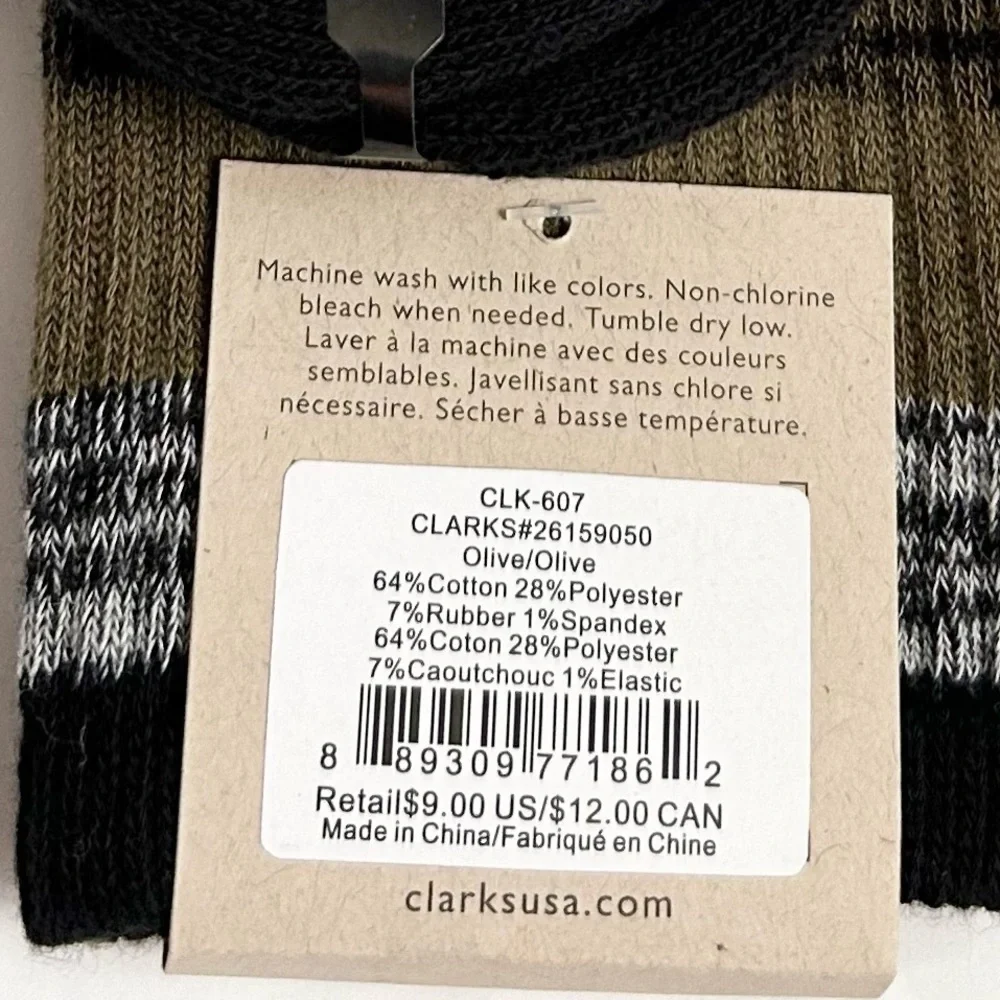 Clark Men’s Dress Socks Black White Olive NWT